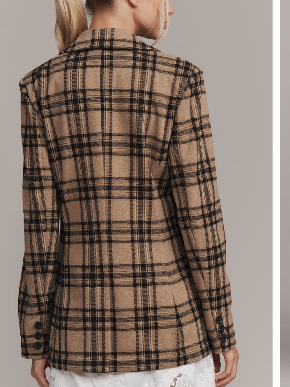 Anthropologie | Avec Les Filles Brown Double Breasted Knit Plaid Blazer Small - Picture 6 of 12